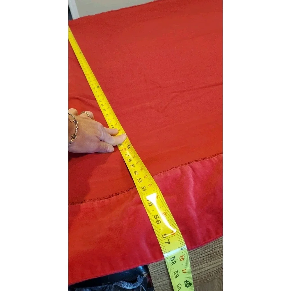 Christmas Cotton Tablecloth Velvet Trim Ribbon Poinsettia Embroidery 58x111